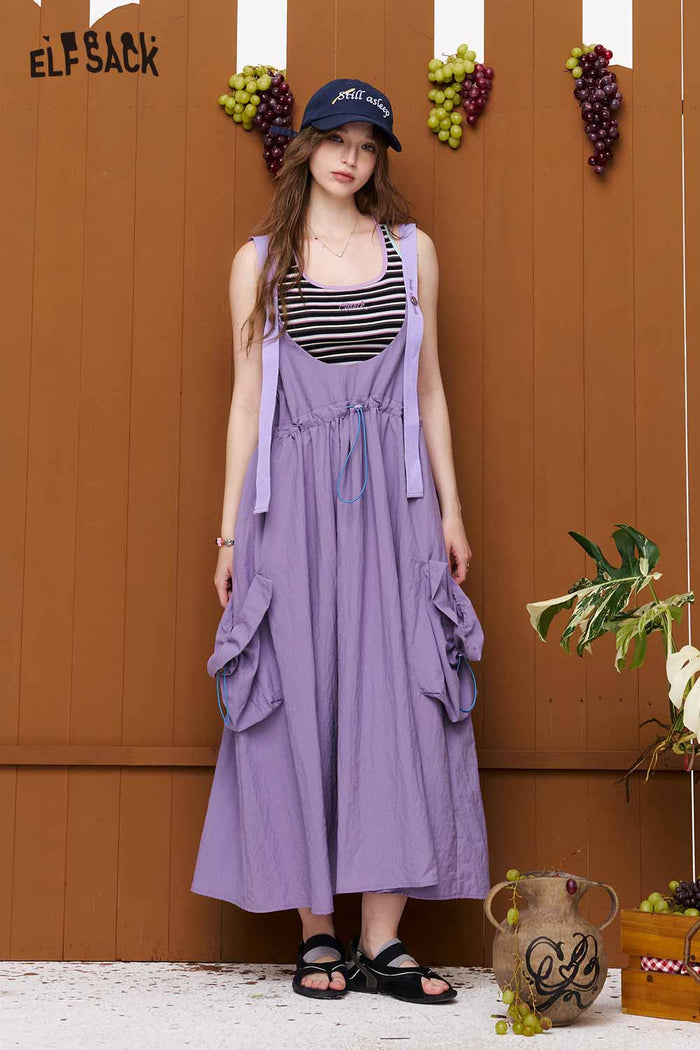 ELFSACK Drawstring Waist Cargo Overalls Dress