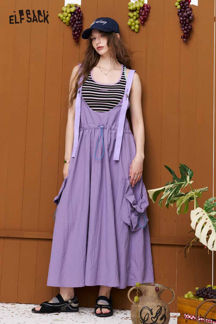 ELFSACK Drawstring Waist Cargo Overalls Dress