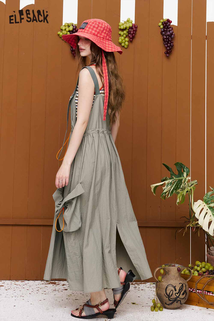 ELFSACK Drawstring Waist Cargo Overalls Dress
