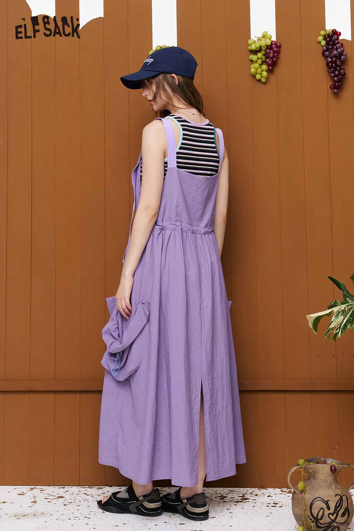 ELFSACK Drawstring Waist Cargo Overalls Dress