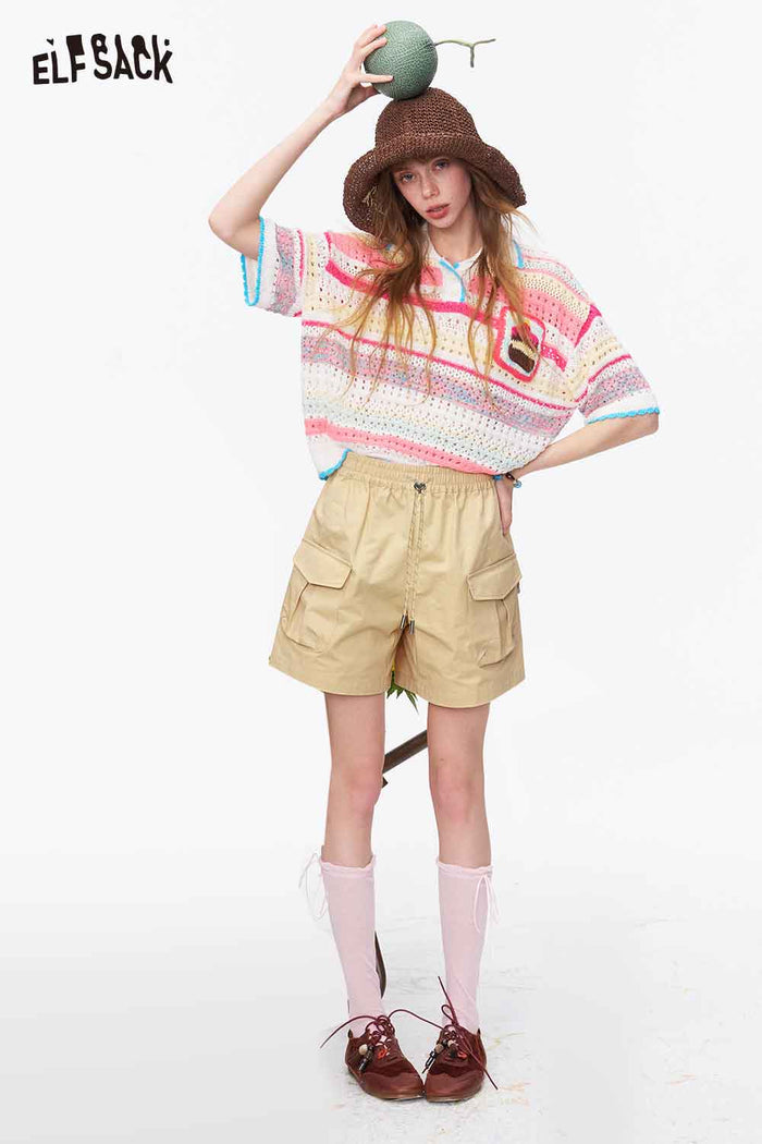 ELFSACK Drawstring Waist Cargo Pocket Shorts