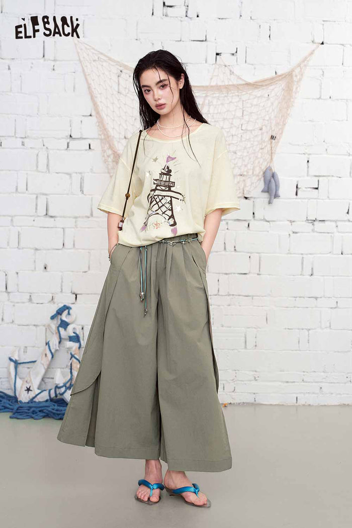 ELFSACK Eiffel Tower Print Oversized T-Shirt