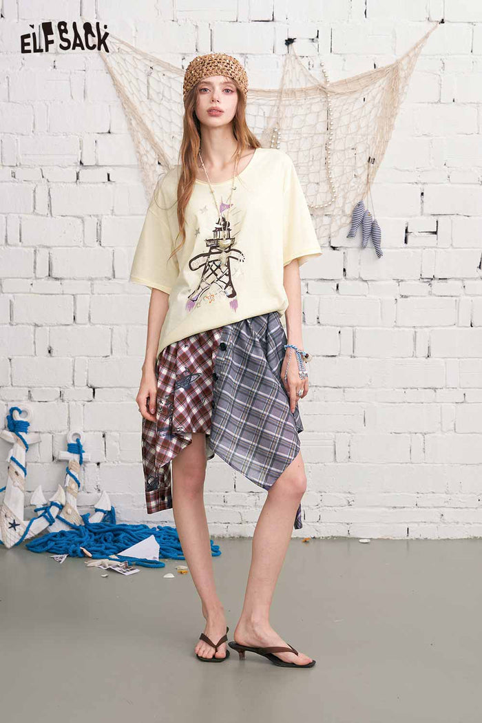 ELFSACK Eiffel Tower Print Oversized T-Shirt