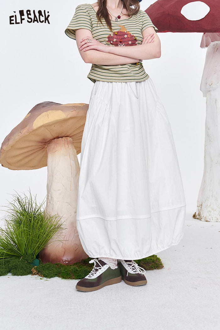 ELFSACK Elastic Waist Drawstring Lantern Skirt