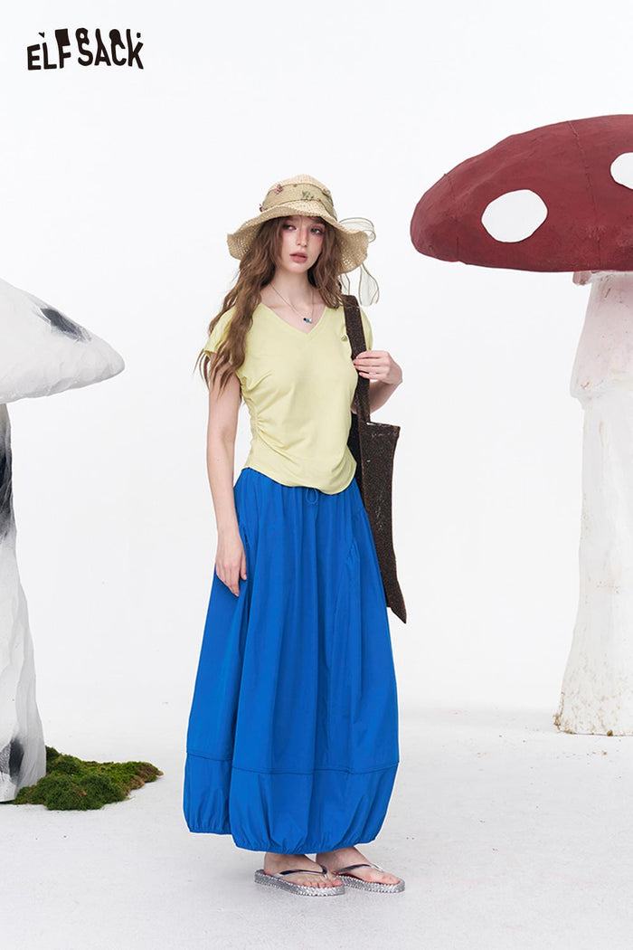 ELFSACK Elastic Waist Drawstring Lantern Skirt