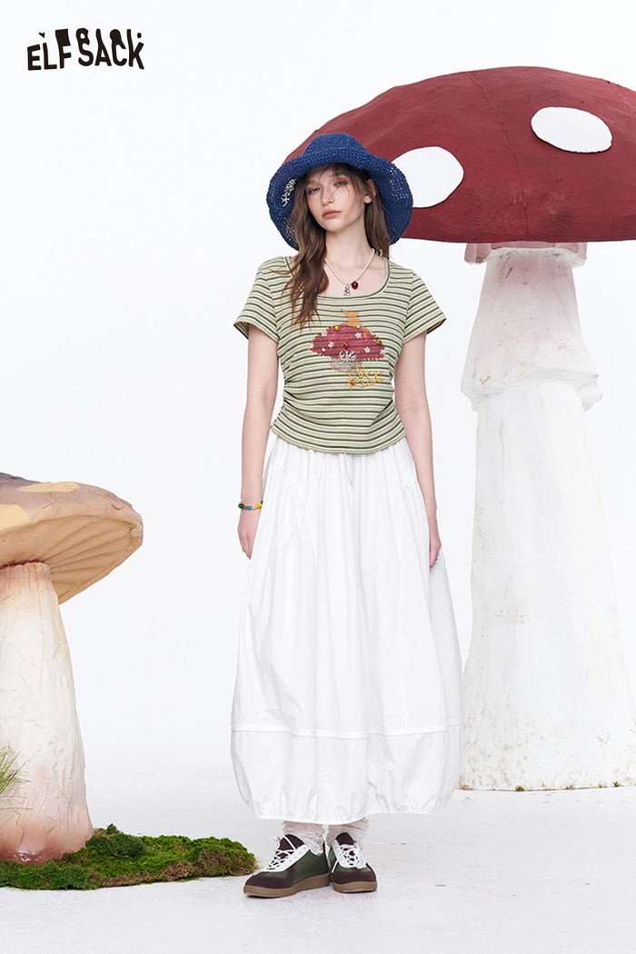 ELFSACK Elastic Waist Drawstring Lantern Skirt