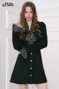 ELFSACK Elegant Fitting Cherry Graphic Bow Tie Flutter Sleeve Dress