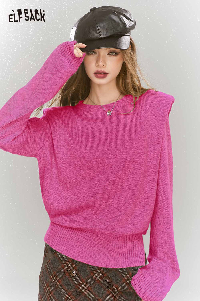 ELFSACK Elegant Gray Shoulder Pad Sweater
