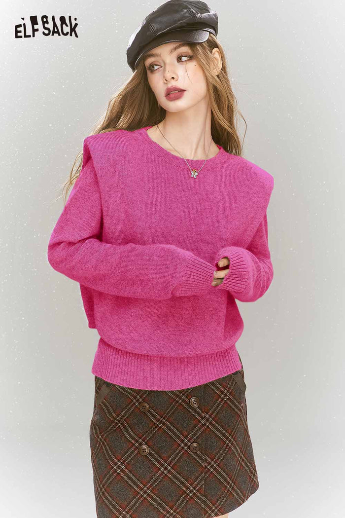 ELFSACK Elegant Gray Shoulder Pad Sweater