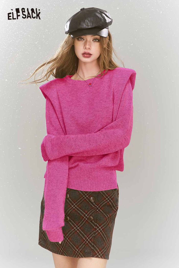 ELFSACK Elegant Gray Shoulder Pad Sweater