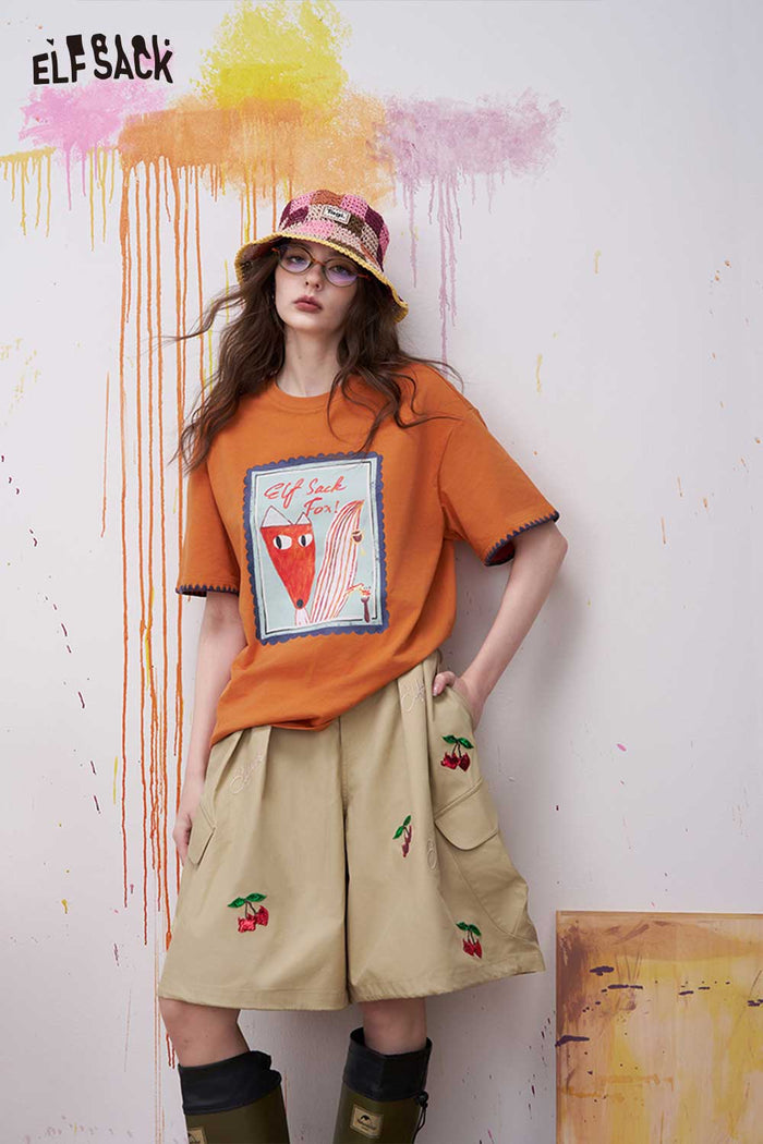 ELFSACK Embroidered Cherry Patch Sequin Bow Detail Jogger Pants