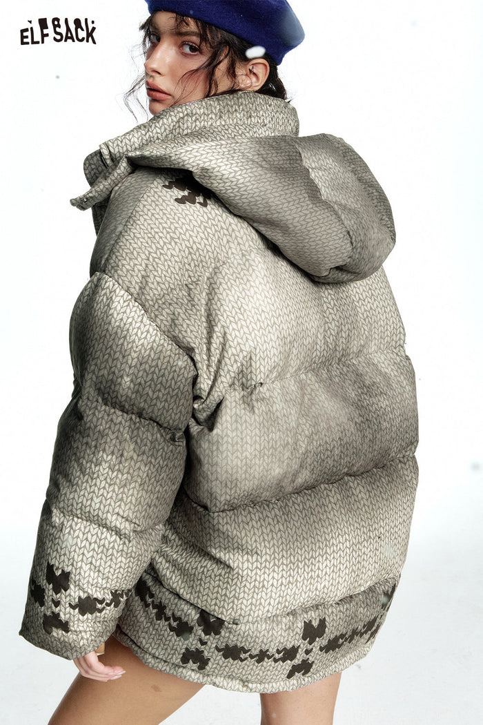 ELFSACK Fair Isle warm grey hooded down jacket