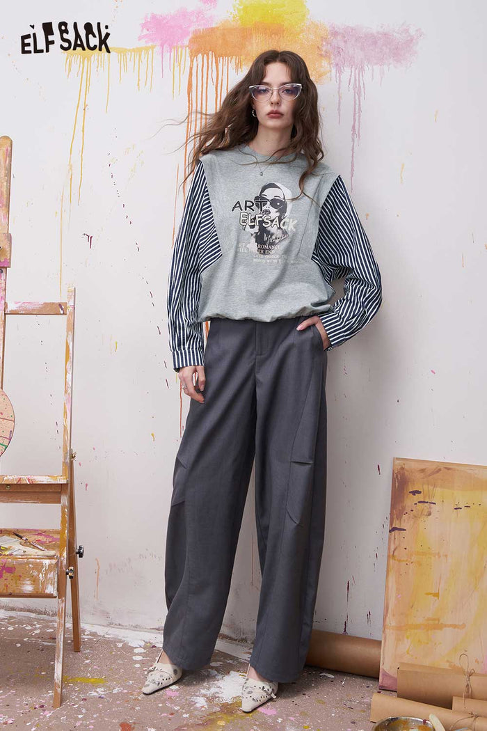 ELFSACK Fake Two Piece T Shirt with Graphic Art Print