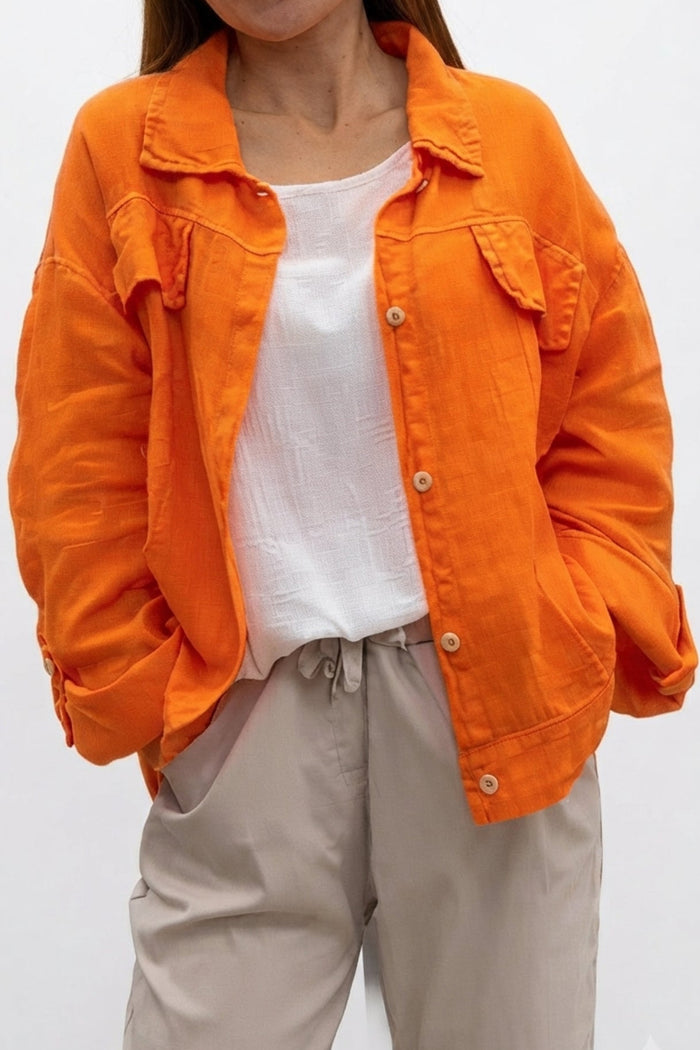 Tangerine / One Size Fits NZ 14-18 / 100% Linen