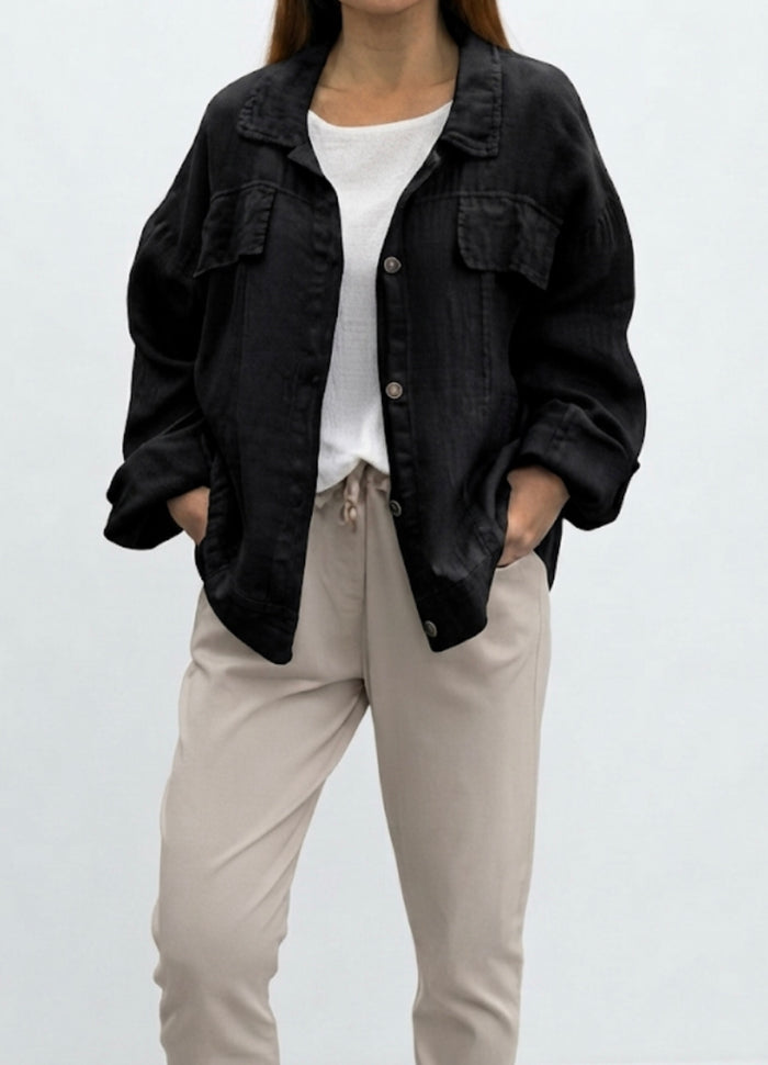 Black / One Size Fits NZ 14-18 / 100% Linen