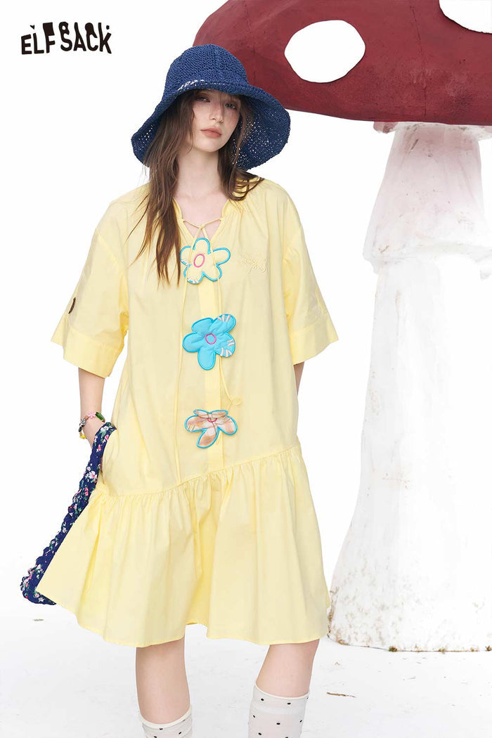 ELFSACK Floral Applique A-Line Mini Dress