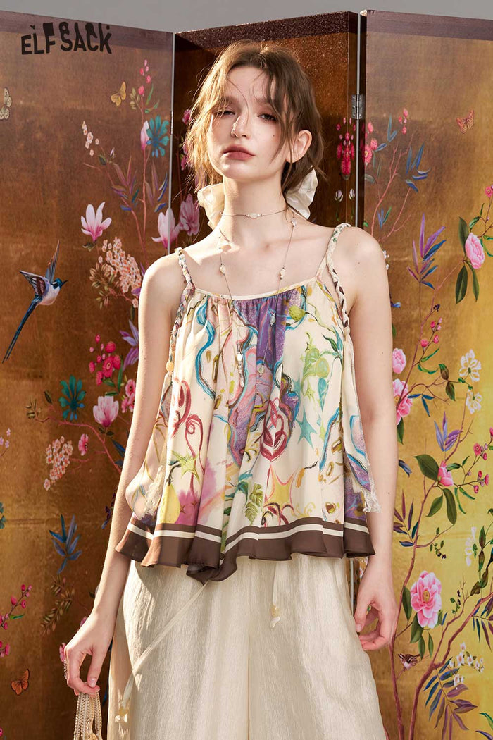 ELFSACK Floral Cartoon Cami Blouses