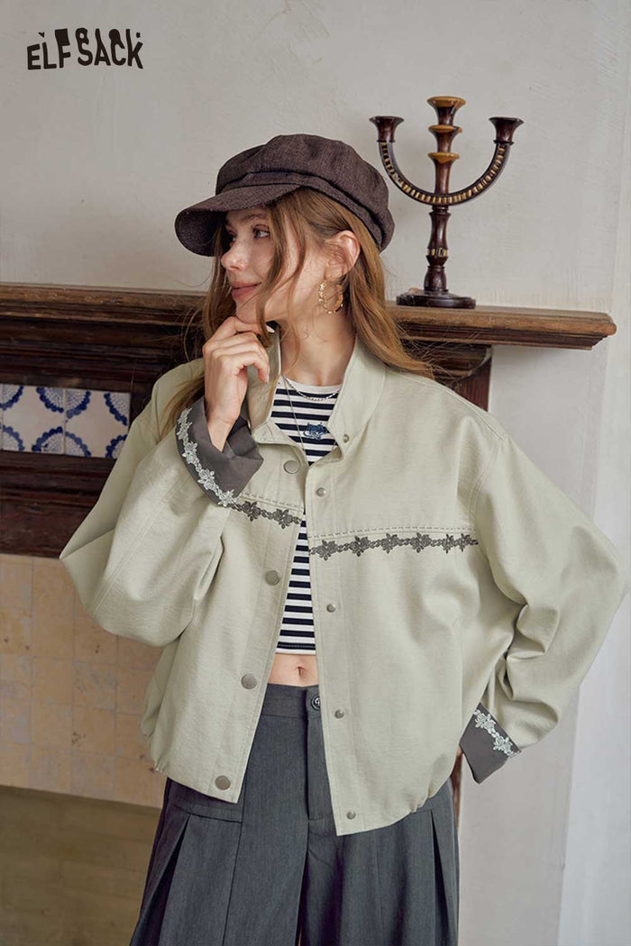 Floral Embroidery Crop Jacket