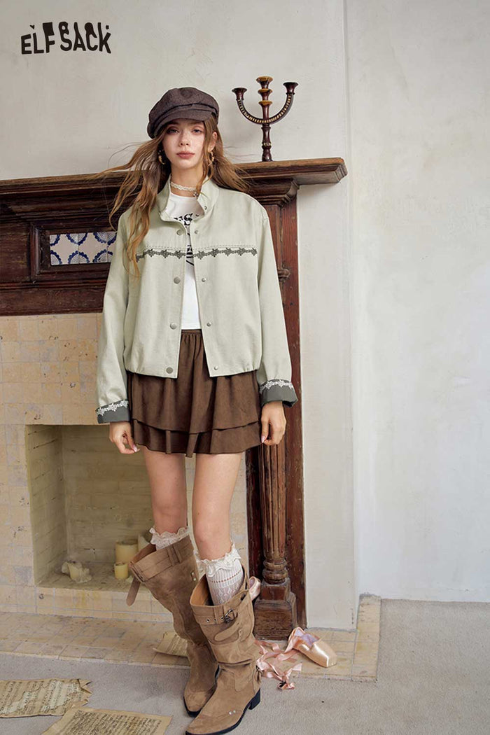 Floral Embroidery Crop Jacket