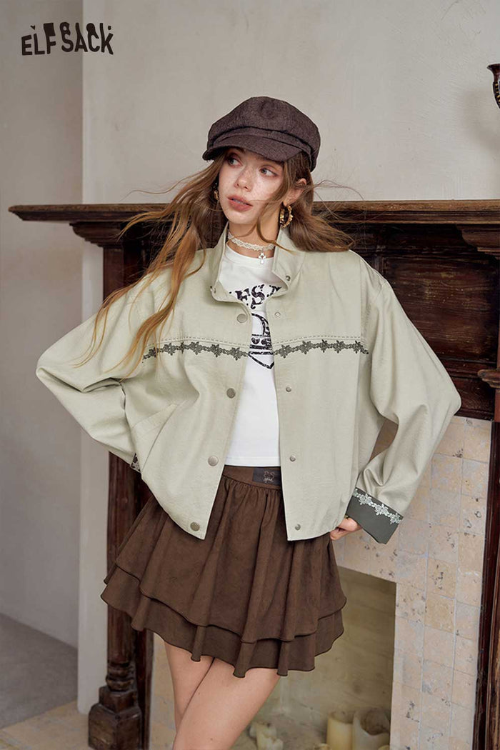 Floral Embroidery Crop Jacket