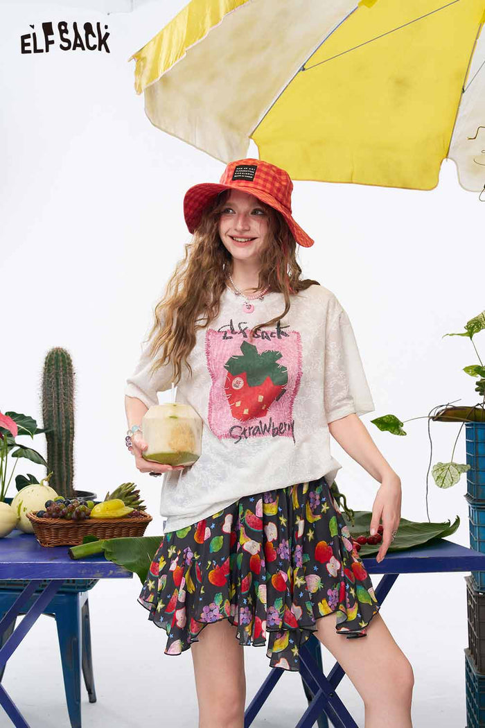 ELFSACK Floral Irregular Ruffle Mini Skirt