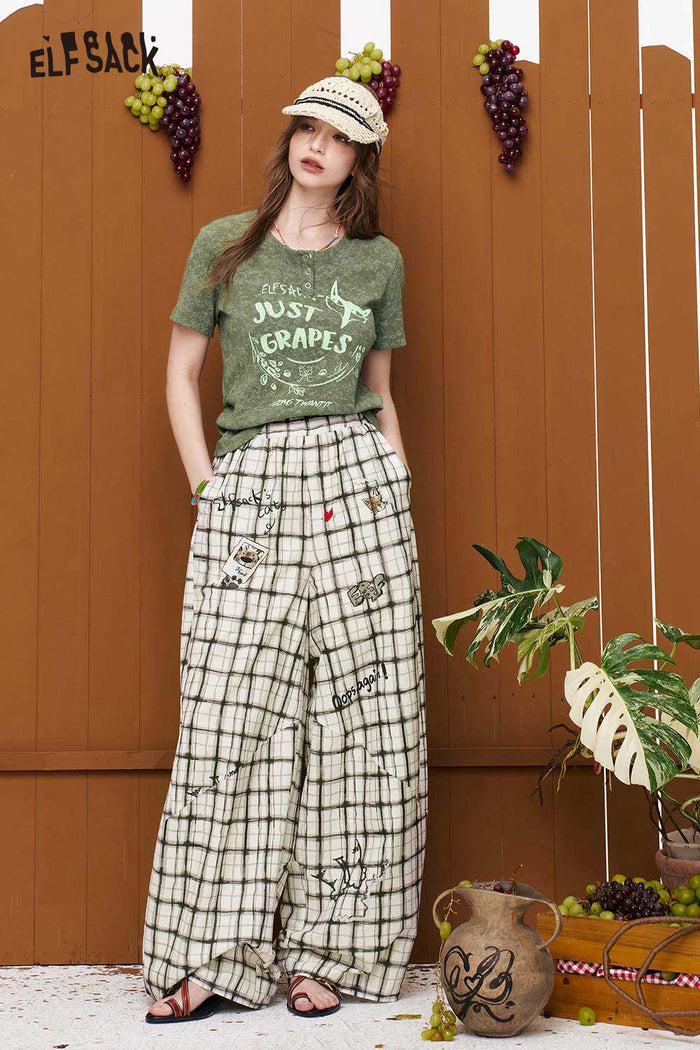 ELFSACK Fox & Grape Print Ruched T-Shirt
