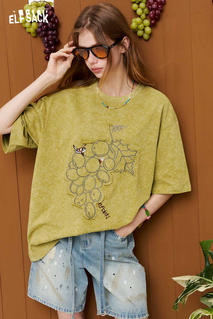 ELFSACK Fox & Grape Print Washed Tee