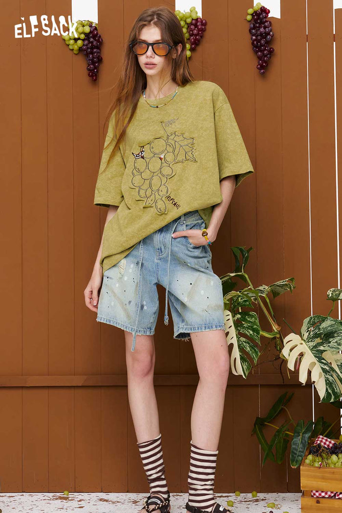 ELFSACK Fox & Grape Print Washed Tee