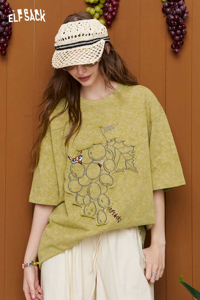 ELFSACK Fox & Grape Print Washed Tee