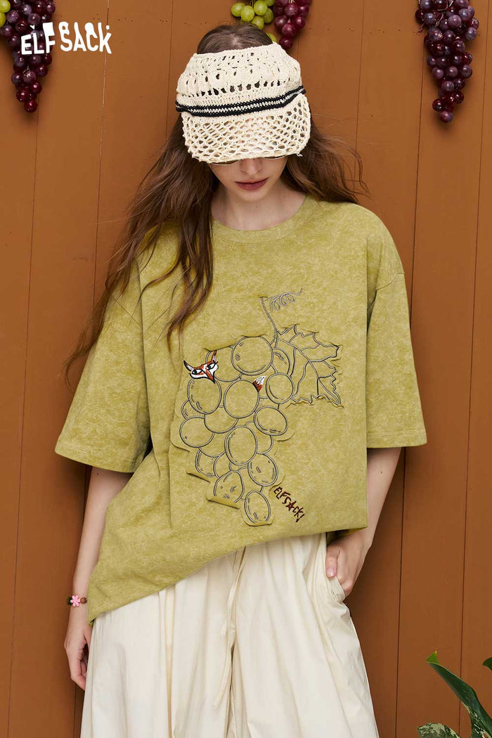 ELFSACK Fox & Grape Print Washed Tee