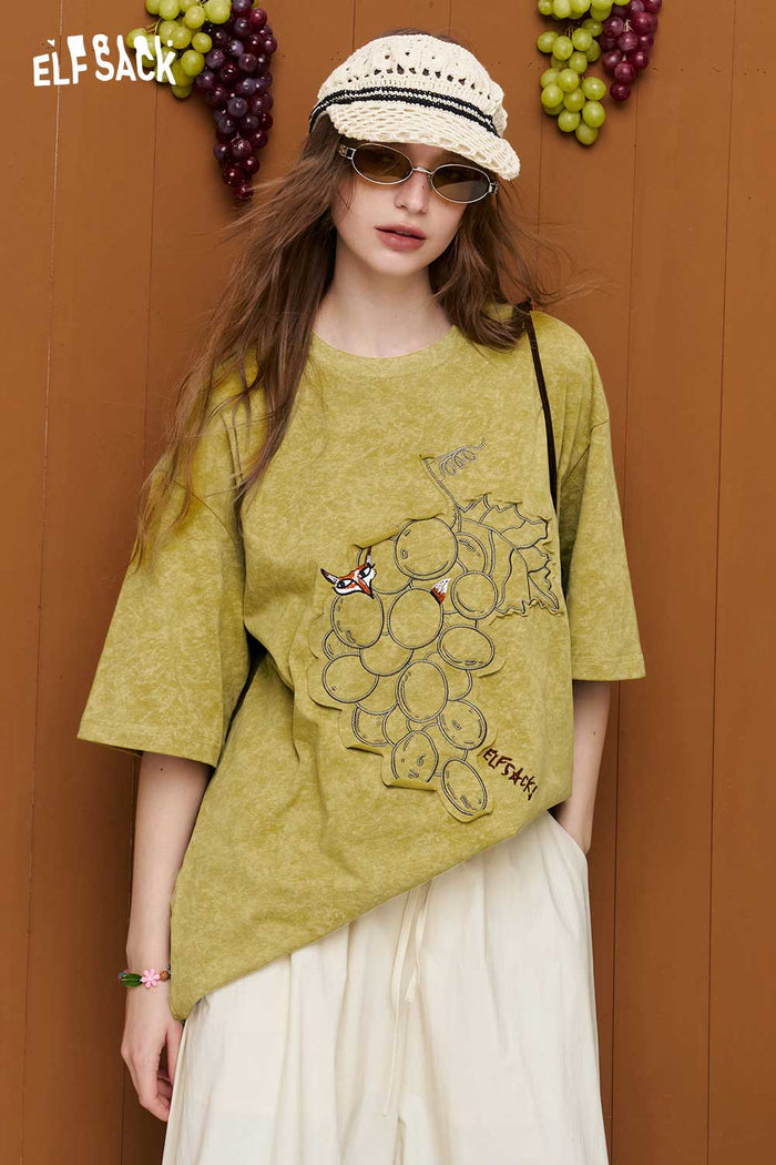 ELFSACK Fox & Grape Print Washed Tee