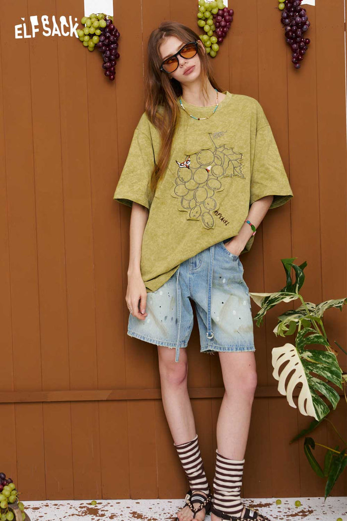 ELFSACK Fox & Grape Print Washed Tee