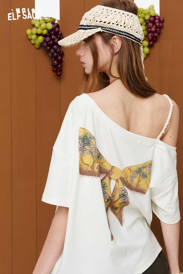 ELFSACK Fox Print Off-Shoulder T-Shirt