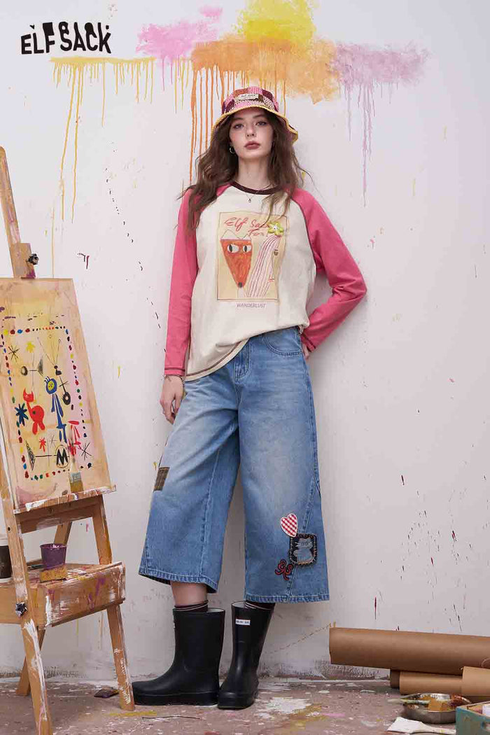 ELFSACK Fox Print Raglan Sleeve Long Sleeve Tee