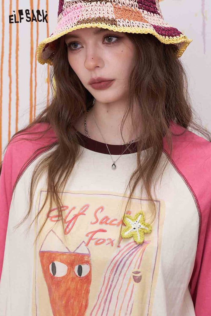 ELFSACK Fox Print Raglan Sleeve Long Sleeve Tee