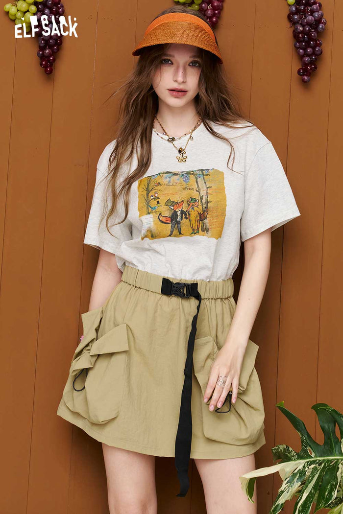 ELFSACK Fox Print T-Shirt Cargo Dress