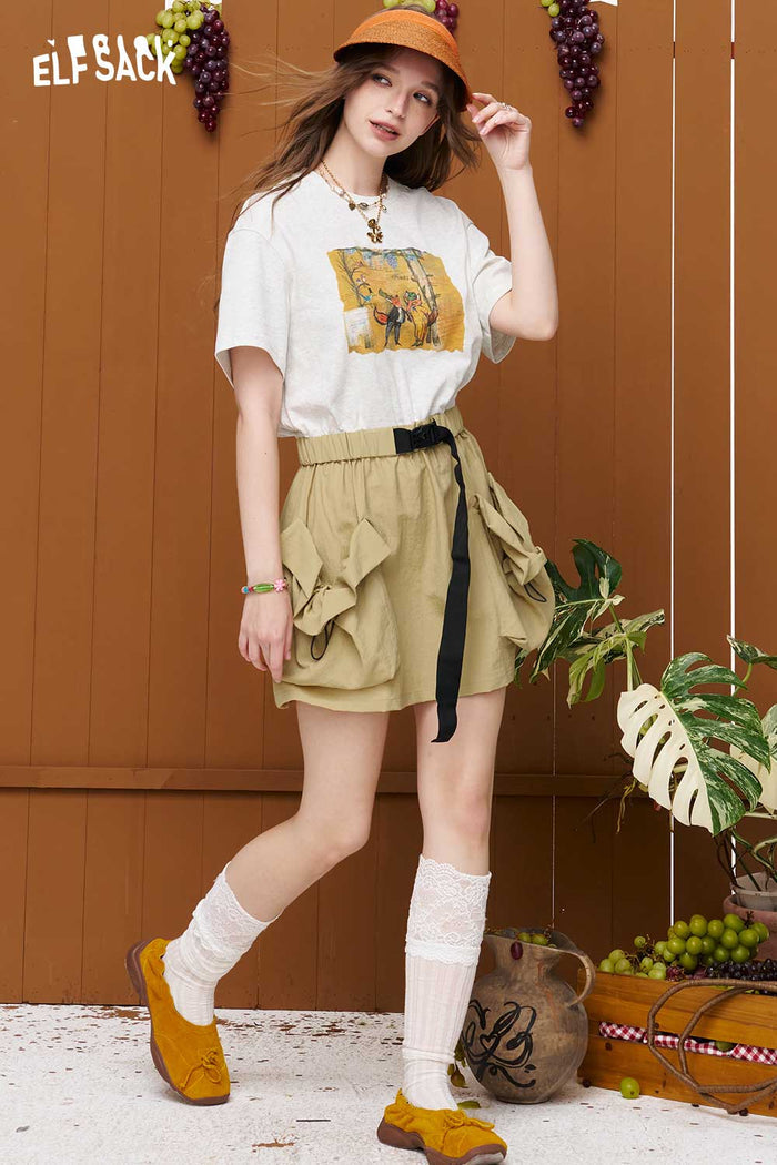 ELFSACK Fox Print T-Shirt Cargo Dress
