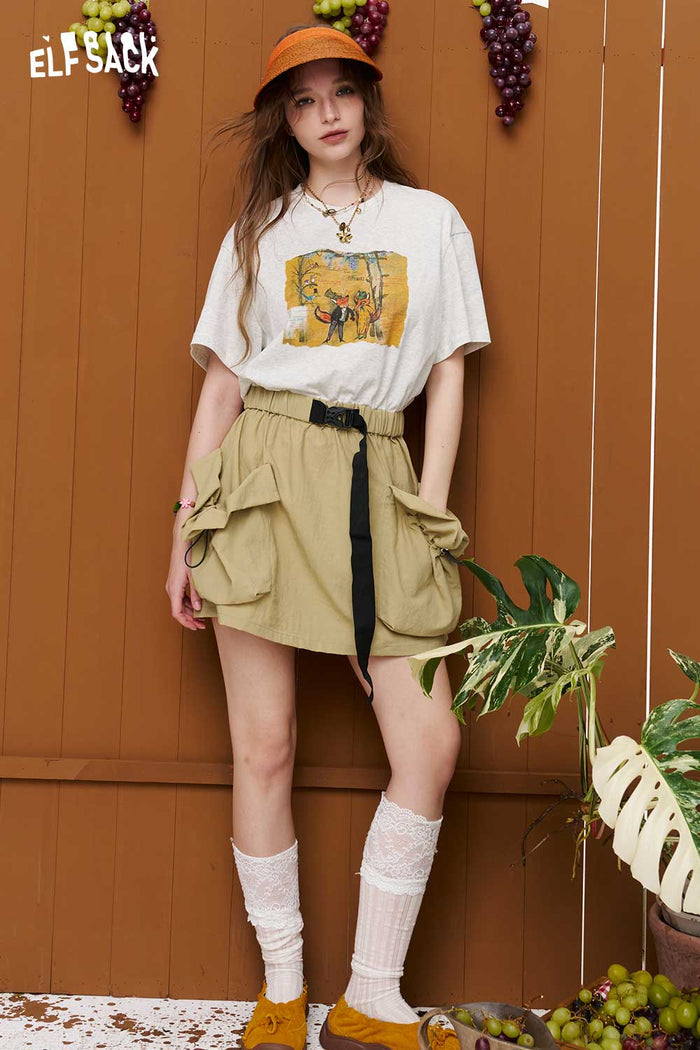 ELFSACK Fox Print T-Shirt Cargo Dress