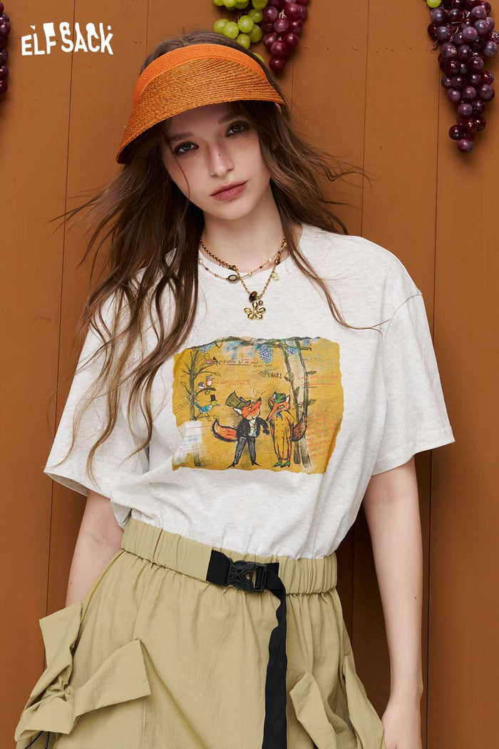 ELFSACK Fox Print T-Shirt Cargo Dress