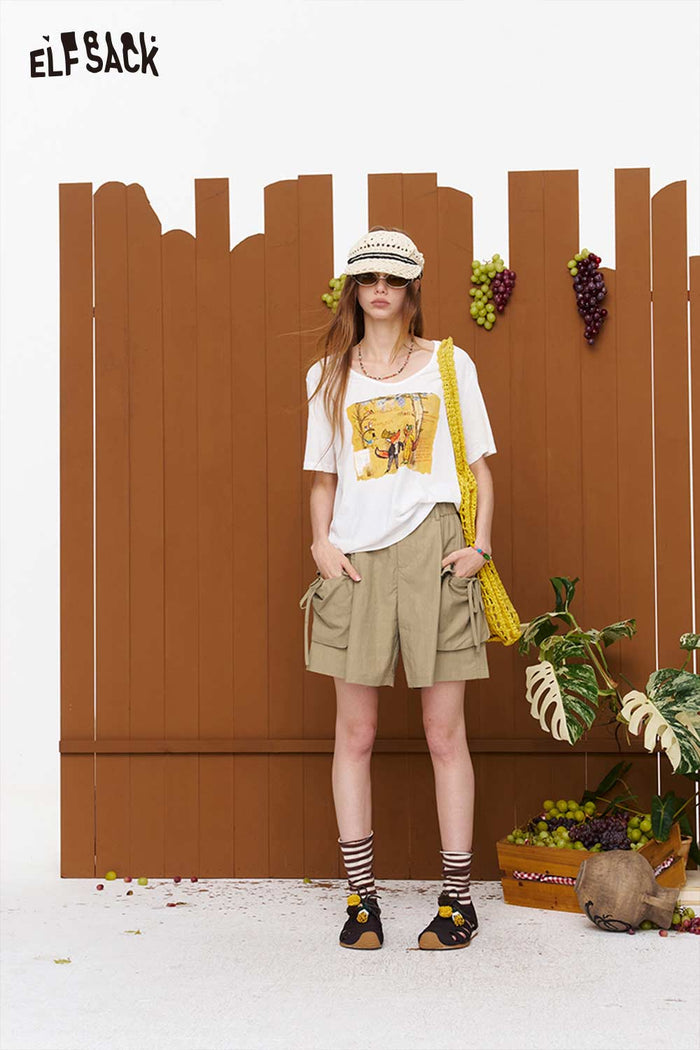 ELFSACK Fox Print White Oversized Tee