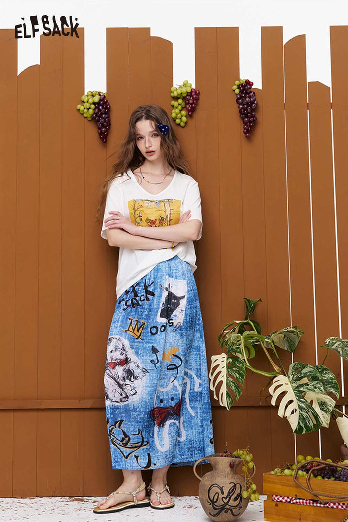 ELFSACK Fox Print White Oversized Tee