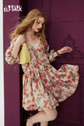 ELFSACK French V-neck floral dress's spring small and stunning holiday dress