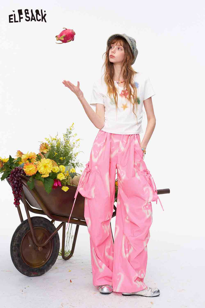 ELFSACK Fuchsia Cargo Pants with Heart Print