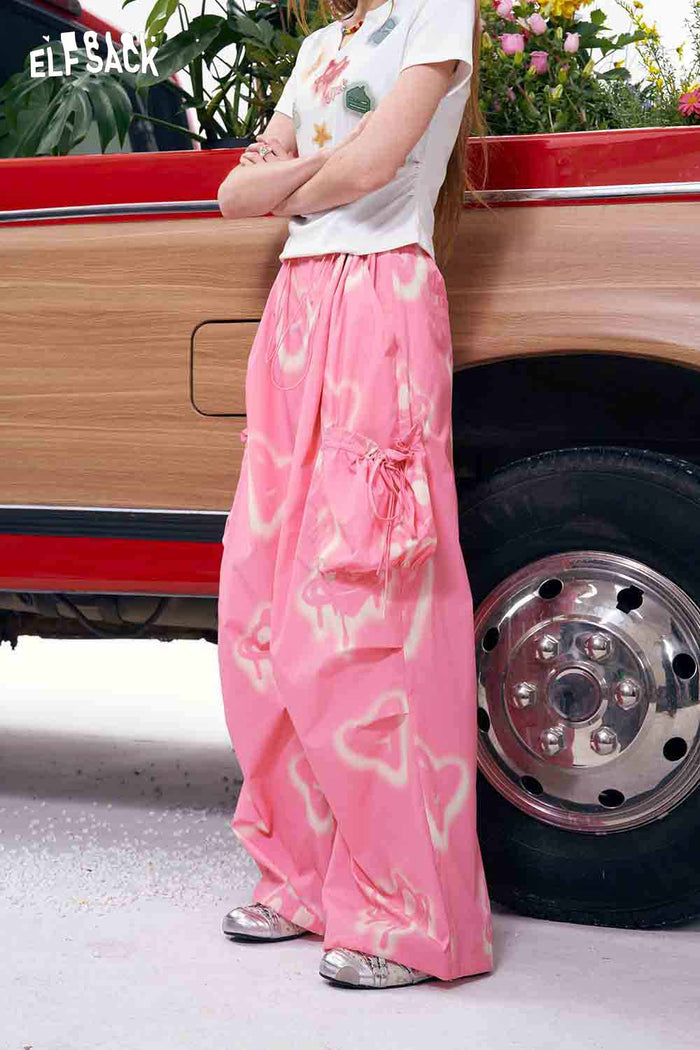 ELFSACK Fuchsia Cargo Pants with Heart Print