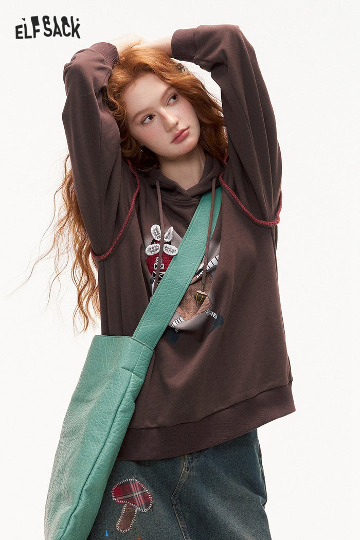 ELFSACK Fun Print Casual Hoodie Loose Thin Sweatshirt