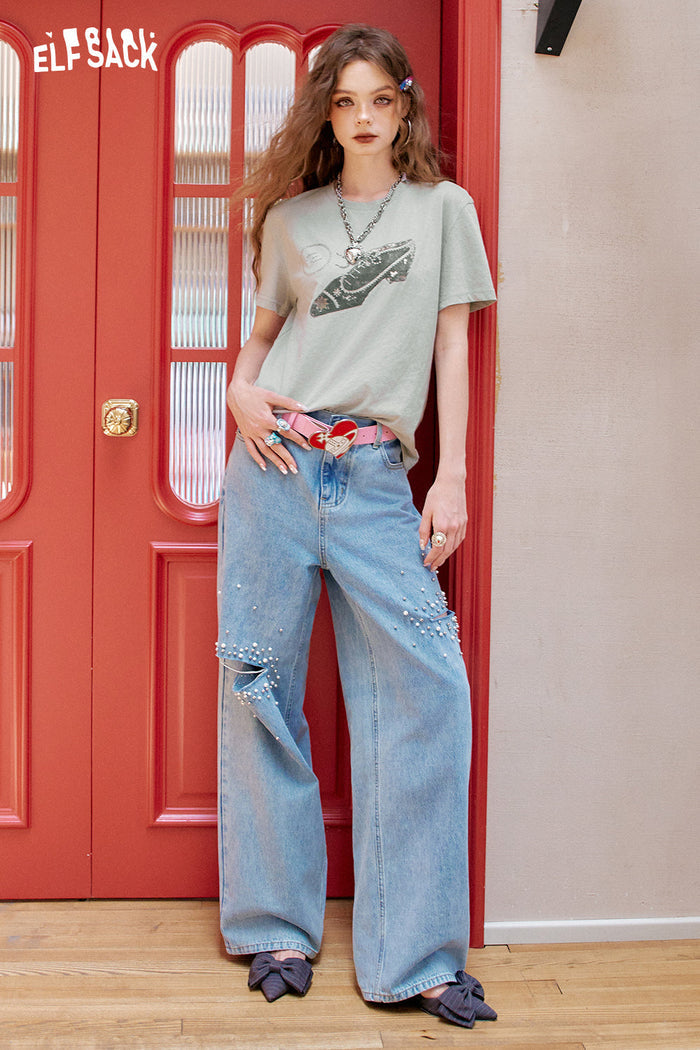 ELFSACK Fun Printed Short Sleeve Casual Loose T-Shirt