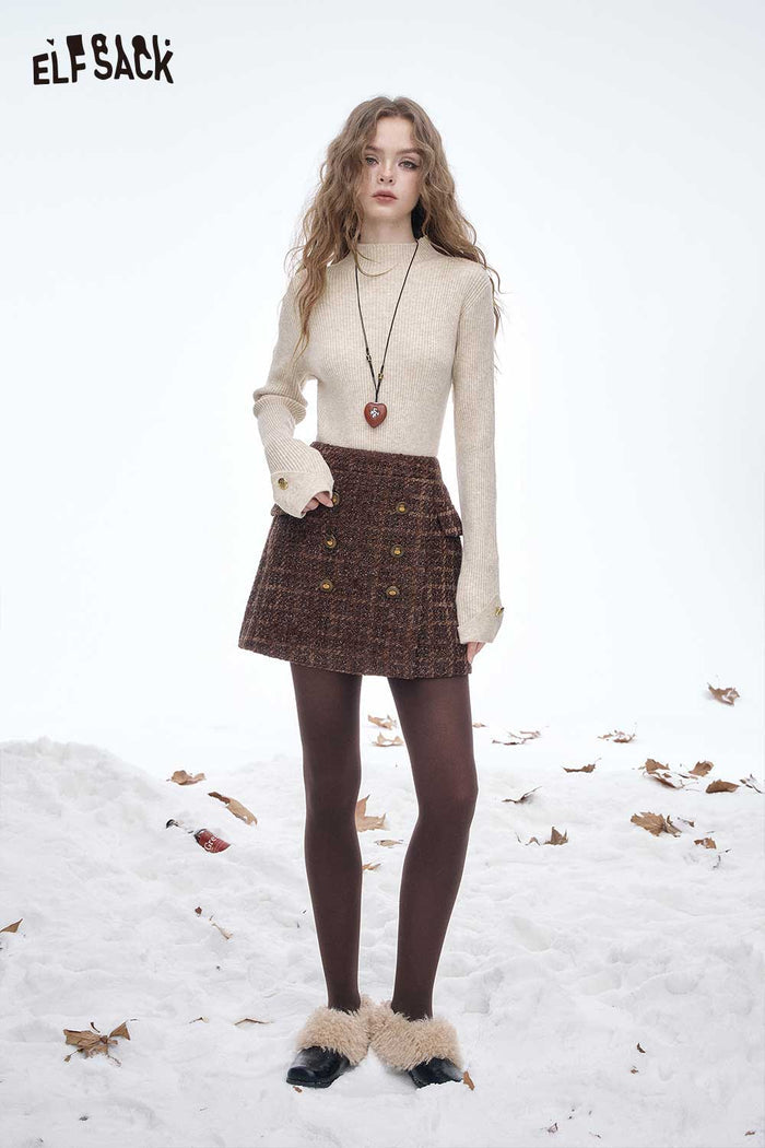ELFSACK Gold Button Cuff Mock Neck Knit