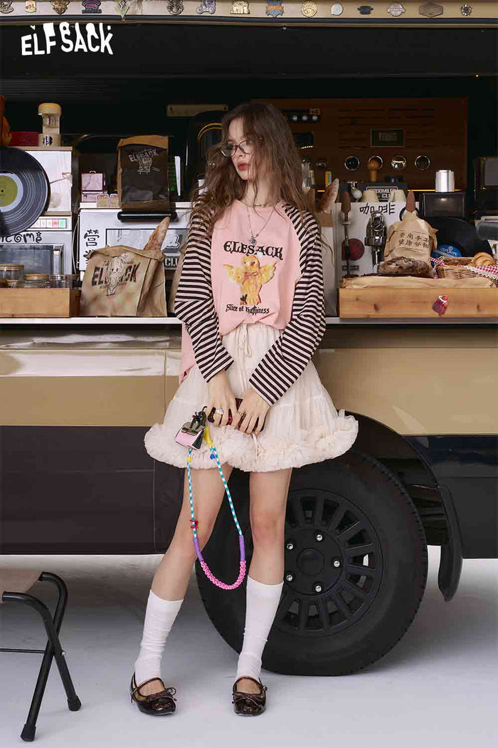 ELFSACK "Good Mood Dog" Striped Raglan Sleeve T-Shirt