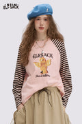 ELFSACK "Good Mood Dog" Striped Raglan Sleeve T-Shirt
