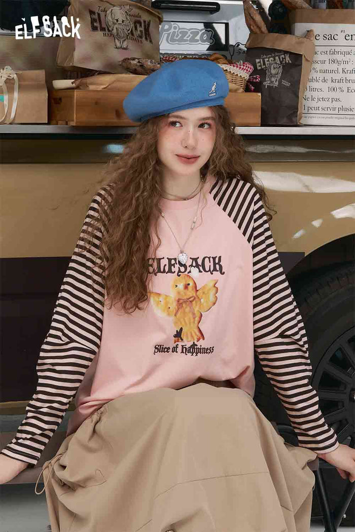 ELFSACK "Good Mood Dog" Striped Raglan Sleeve T-Shirt